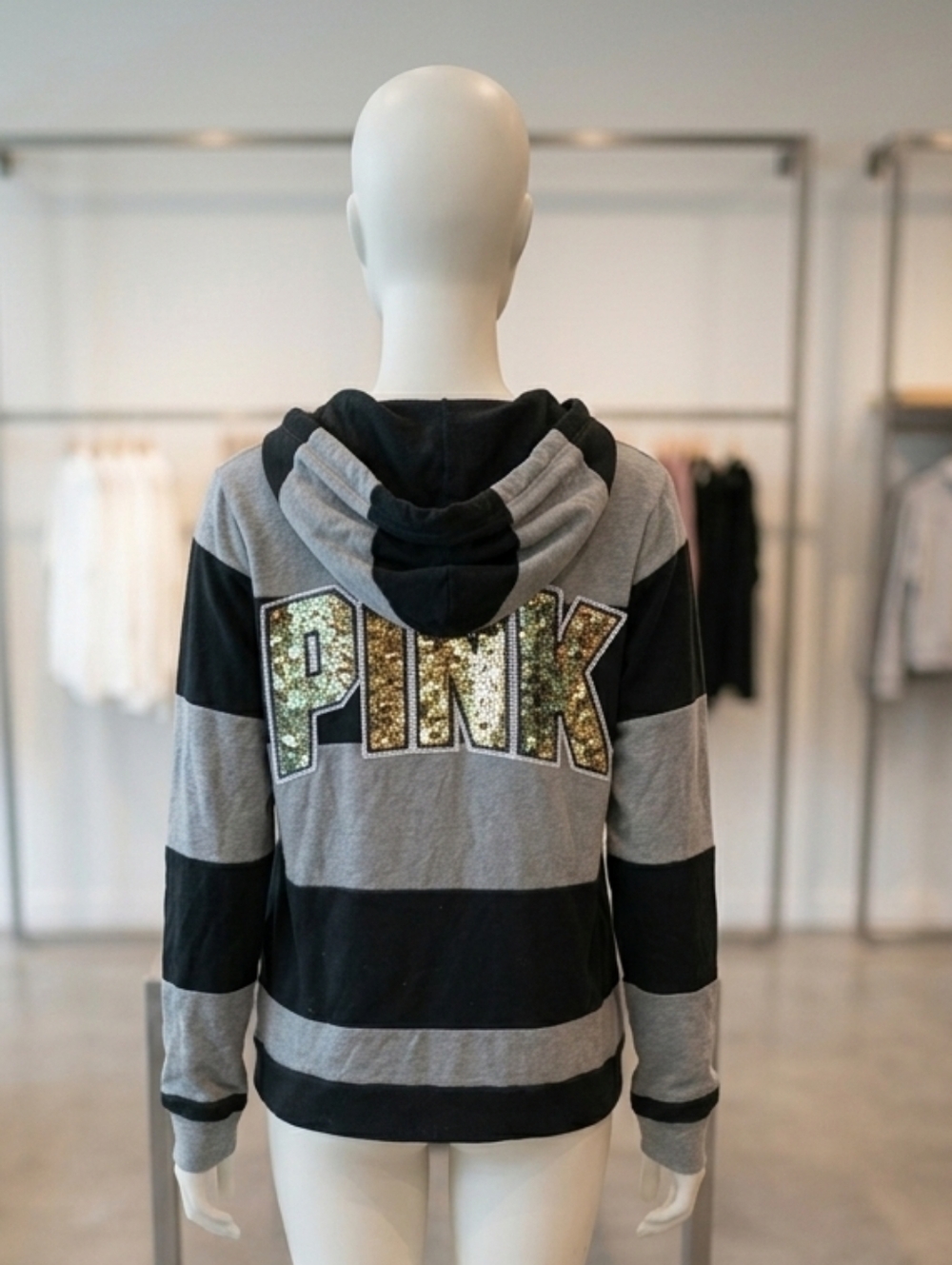 PINK Victoria Secret Rare Limited Edition Bling Sequin Striped Full Zip Up